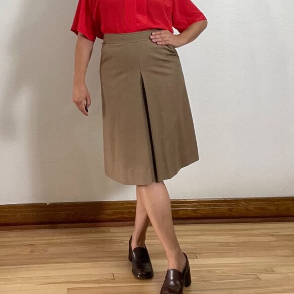 Tan A Line Single Pleat Vintage Skirt Size 6 - Picture 1 of 10